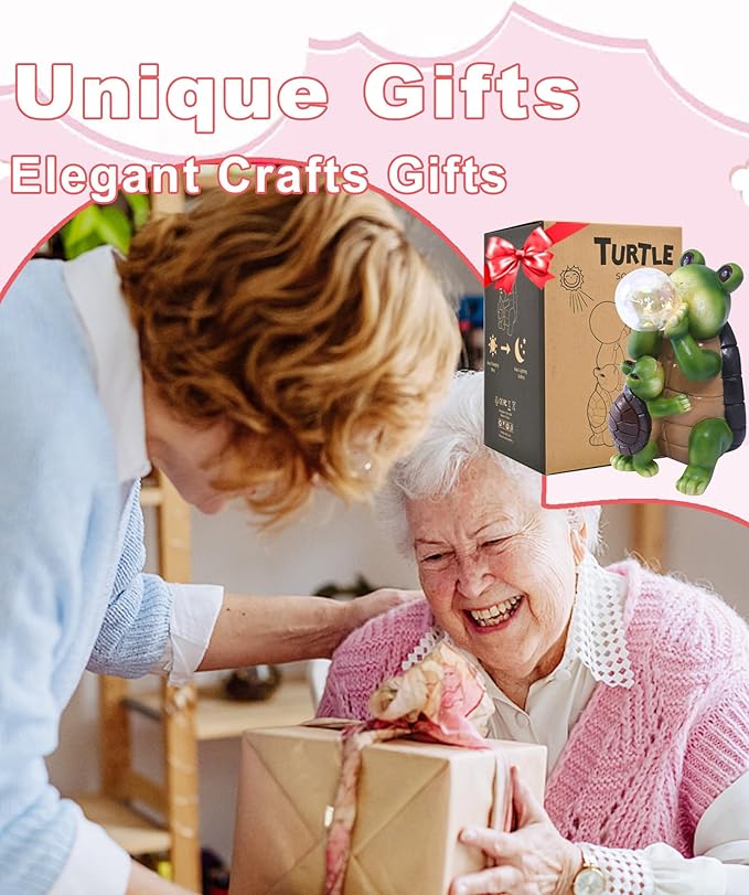 Solar Turtle Statues for Garden Decor: Outdoor Sculpture with Bubble Light for Ornament Yard Art Lawn Porch Patio Balcony - Unique Gifts Women Mom