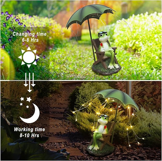 Solar Garden Frog Decor Statue Fairy Garden Accessories Outdoor Figurine LED Lights Art Housewarming Gift for Patio,Yard,Lawn Ornament Women Gardening Decoration Gifts
