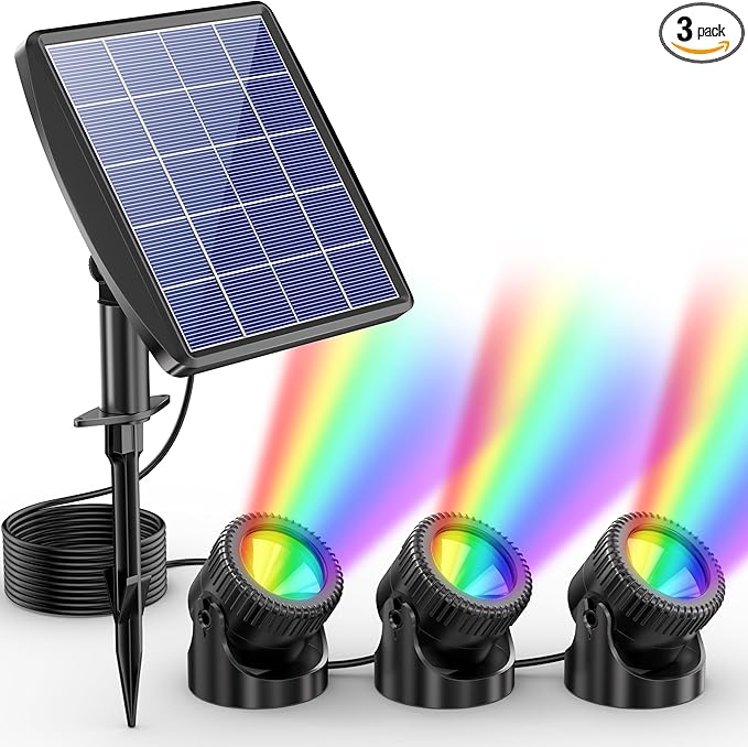 POPOSOAP Solar Pond Lights, RGB LED Pond Lights Waterproof IP68, 2200mAh Battery Underwater Solar Light with Two Modes Options for Pond Fountain Pool Garden Decoration(3 Headlamp)