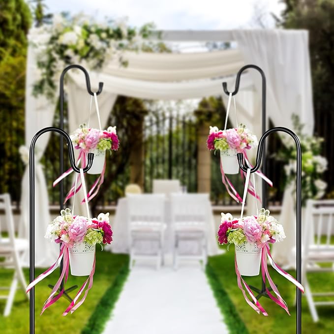 Ottsuls Shepherds Hooks for Outdoor - 60" Heavy Duty Bird Feeder Pole with 5 Prong Base, Adjustable Stand Hanger for Garden Plant, Hummingbird Feeder, Lantern Lights - Haning Wedding Decor (1 Pack)