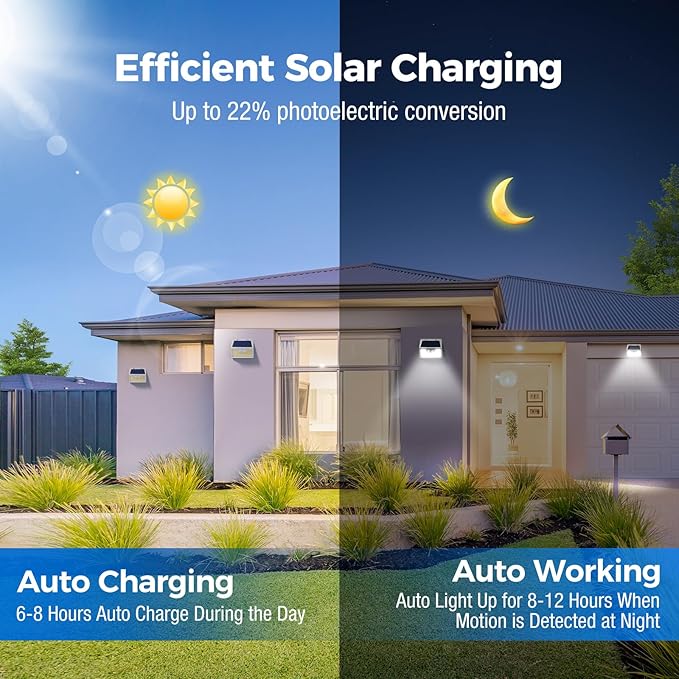 Peasur Solar Lights Outdoor Waterproof, 6Pack 140LED Bright Motion Sensor Security Lights 3 Modes, Solar Powered Fence Wall Light for Garden Yard Outside(Cool White)
