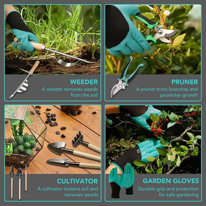 Gardening Tools 14-Piece Heavy Duty Gardening Hand Tools with Fashion and Durable Garden Tools Organizer Handbag,Rust-Proof Garden Tool Set