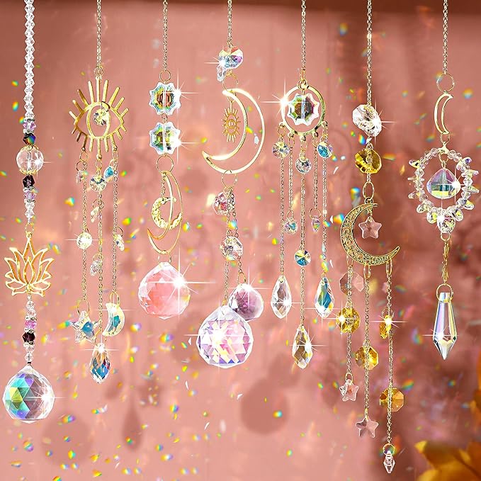 Maitys 7 Pcs Crystal Suncatcher for Window Hanging Sun Catchers with Crystal and Agate Crystal Prisms Decor for Indoor Outdoor Home Party Wedding Decor Hanging Crystals for Decoration (Exquisite)