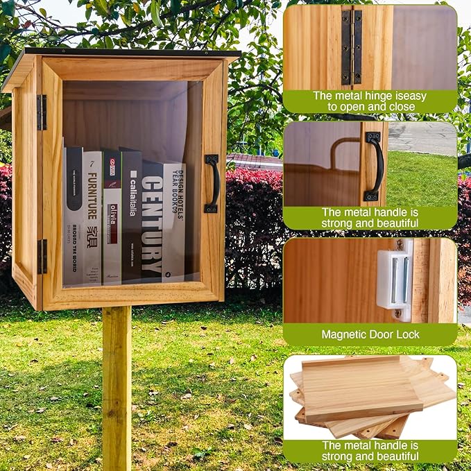 Little Library Box Outdoor Kit - A Wooden Library Box and A Library Garden Flag for Sharing Books, Communication and Learning Between Neighbouring Communities