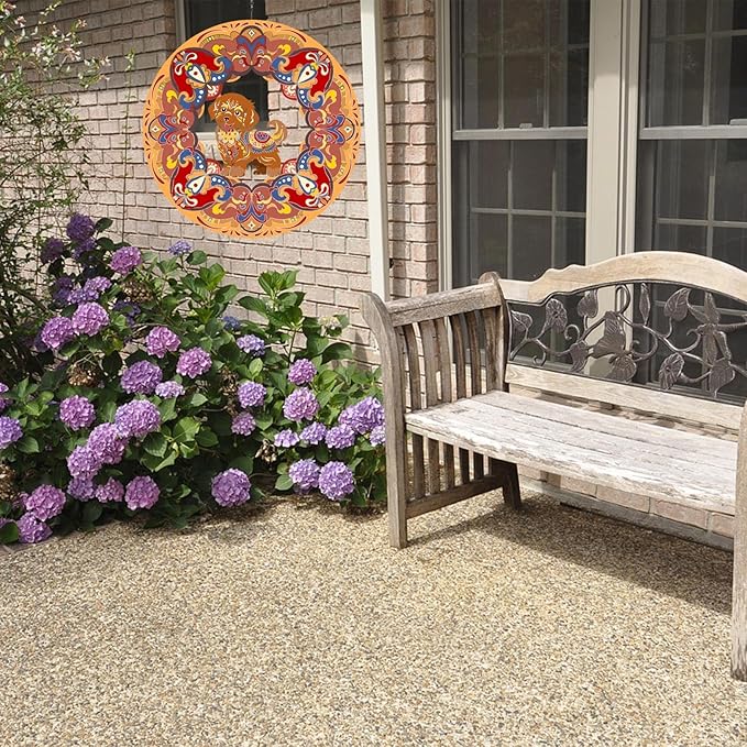 Dog Wind Spinner Colorful 12 inch 3D Stainless Steel Laser Cut Metal Double Sided Printing-Hanging Indoor/Outdoor Decorations Yard Gardening Decor,Metal Kinetic Art Ornament Gifts