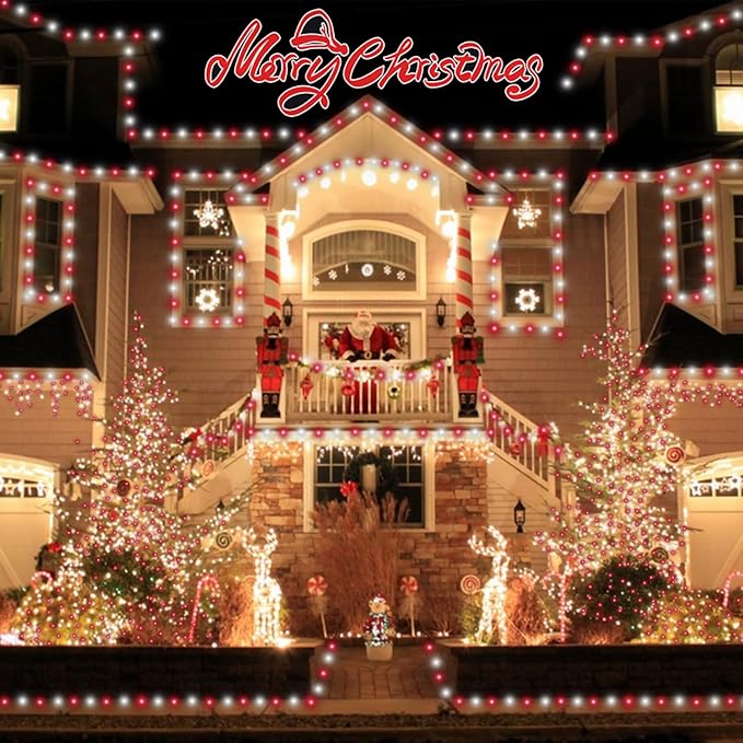 YEGUO Solar Fairy Lights Outdoor Waterproof, 4 Pack Each 33ft 100 LED String Lights, 8 Modes Silver Wire Solar Outdoor Lights (Red and White)