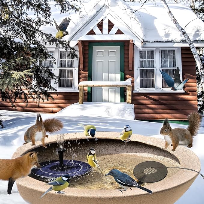 Bird Bath Heater Pond Heater 70W Shallow Water Pond deicer Energy-Saving, thermostatically Controlled Winter Outdoor with a Protective Socket Cover (with Water Pump)