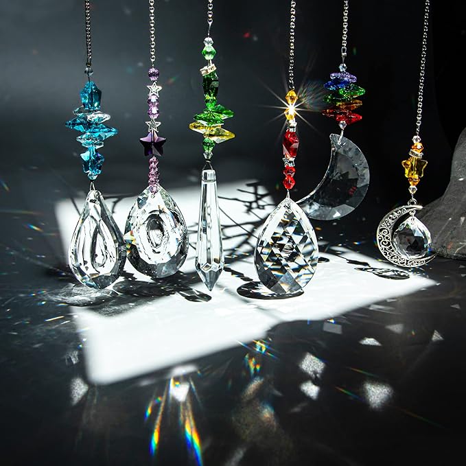H&D HYALINE & DORA 6PCS Suncatchers Crystal Chandelier Prism Hanging Ornament for Window Home Garden,Rainbow Maker Crystal Pendant