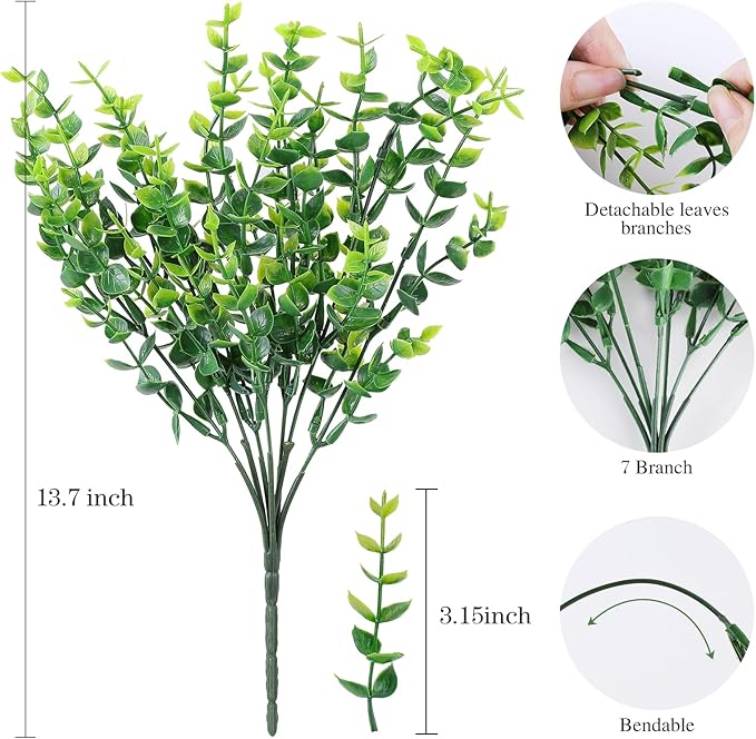24 Bundles Fake Plants Greenery Stems,Artificial Plants for Outdoor,No Fade Faux Plastic Plants for Hanging Indoor,St Patricks Day Decoration Garden Porch Window Box Home Wedding Farmhouse