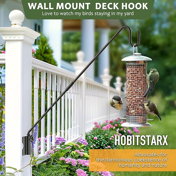 Wall Mount Heavy Duty Deck Hook-28 Inch Extended Reach Plant Hangers Outdoor -Bird Feeder Hanger for Deck Railing-Fence Plant Bracket Hooks for Hanging Hummingbird Feeders,Lanterns, More