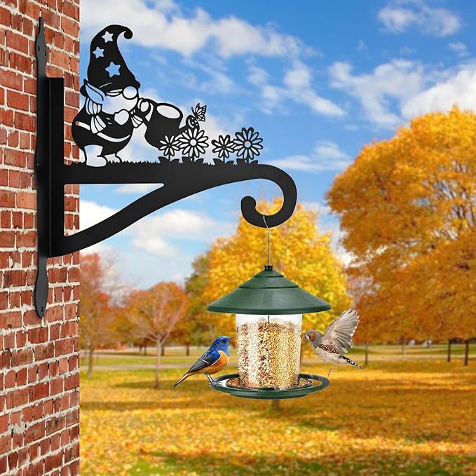 Christmas Plant Hangers Outdoor Iron Heavy Duty Ornamental Gnome Silhouette Wall Mounted Hanging Plant Bracket for Flower Pot Lantern Bird Feeder Wind Chimes Christmas Decoration