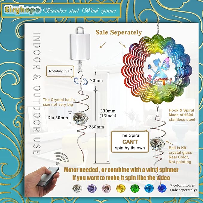 Gazing Ball Spiral Tail, Wind Spinners Stabilizer with Swivel Hook & Clear Crystal Ball, Hanging Suncatcher Decoration, Rainbow Maker Indoor Outdoor Ornaments Creative Decorative Gifts 13"