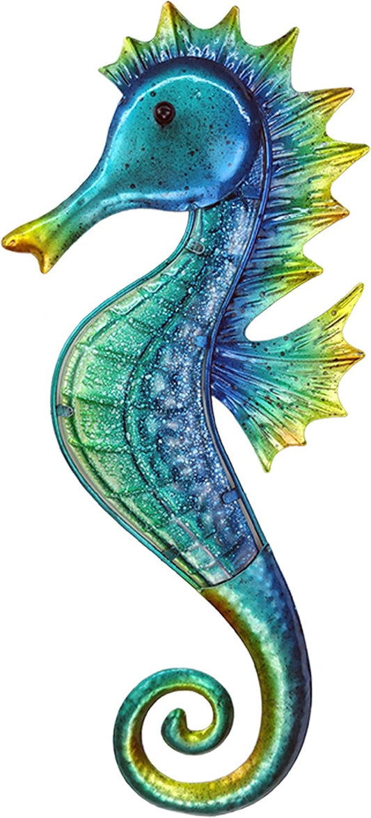 JOYBee 18inch Metal Large Seahorse Wall Art Decor,Christmas Decorations,Bathroom Ocean Glass Art Outdoor Hanging Beach Theme Decorations for Outdoor Indoor Kitchen Garden Patio,Porch or Fence