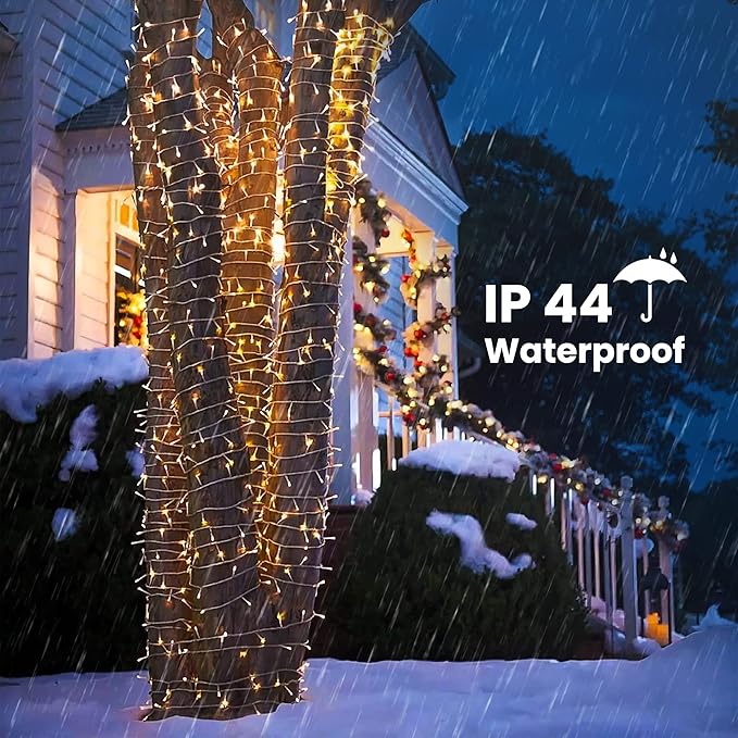 Warm White 75 Ft 200 LED Christmas String Lights - Connectable, 8 Modes, Timer, Waterproof Fairy Twinkle Lights for Christmas Party, Garden, Patio, Home, Holiday, Xmas Tree Decorations