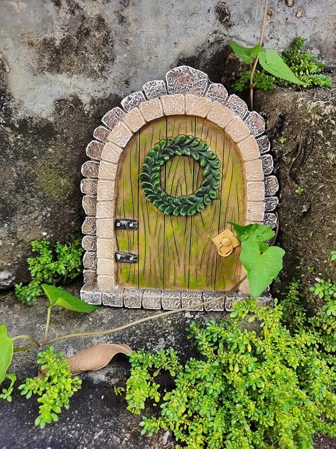 MUAMAX Fairy Garden Door Accessories Miniature Garden Doors Wall Indoor/Outdoor Mystical Door for Tree Trunk Decor Gnome Home Door Magical Door for Fairy(Brown)