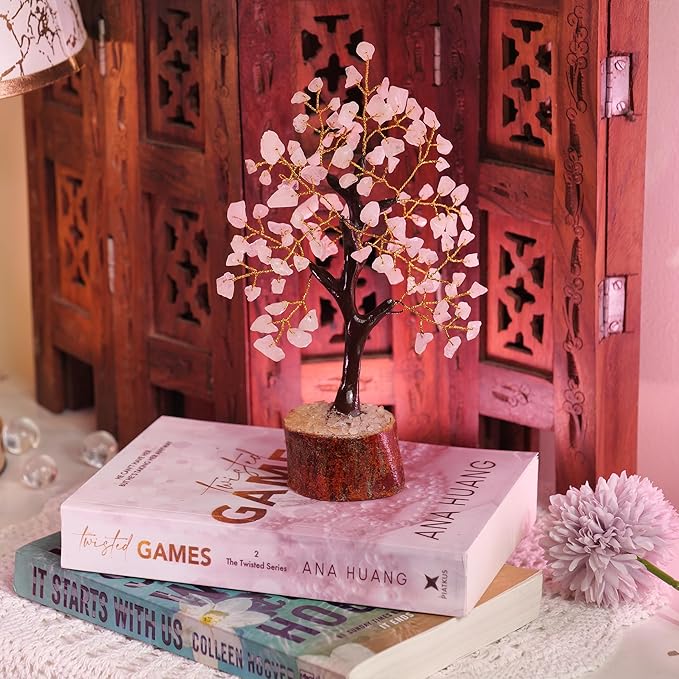 Rose Quartz Crystals, Good Luck Money Tree, Pink Room Decor, Spiritual Items, Rose Quartz Money Tree, Crystal Gifts, Good Luck Gems, Crystal Quartz Tree, Pink Crystals, Stone Decorations