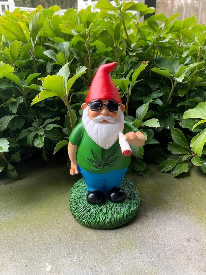 Gnometastic Gnomes Smoking Gnome, 8.5in, Hippie Gnome, Indoor Outdoor Funny Garden Gnomes Decoration for Yard, Planter, Lawn Ornament, Patio and Home Decor