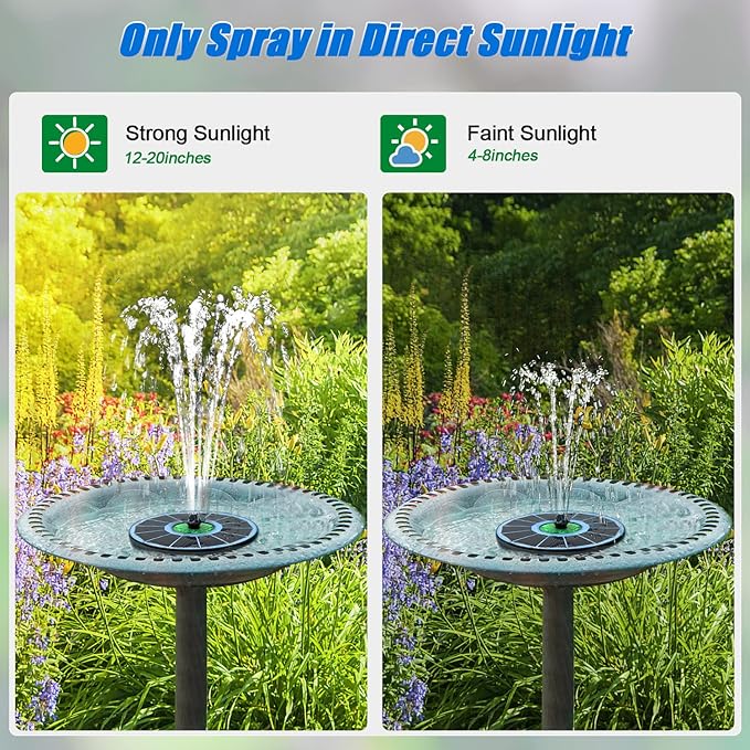 Solar Fountain Full Glass Panel No Battery, 3.5W Solar Bird Bath Fountains with 4 Fixed Rods & 7 Nozzles, Solar Fountain Pump for Bird Bath, Garden, Pond, Pool, Patio,Hummingbird