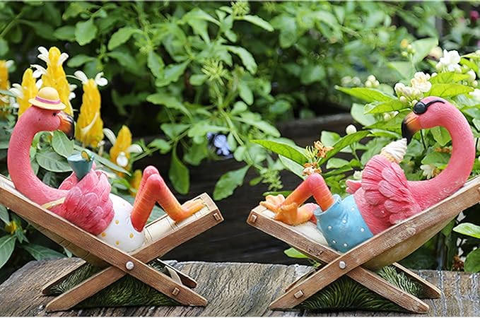 MUAMAX Pink Flamingo Garden Statues Flamingo Ornaments Small Flamingo Statue Summer Tropical Coastal Desk Decor Yard Art Ornament Housewarming Gifts Outdoor Patio Lawn Decorations