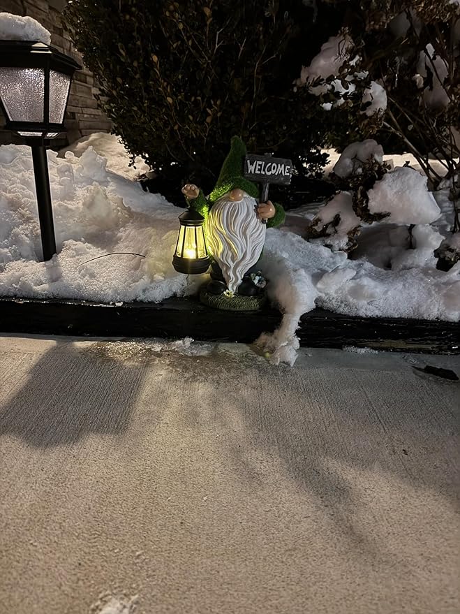 Garden Gnome Statue with Lantern - 11'' Spring Garden Gnomes Outdoor Christmas Decorations w/ Solar Light - Yard Gnomes Decorations - Vintage Solar Gnome, Housewarming Gifts for Women & Men