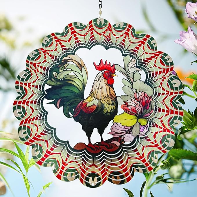 Rooster Metal Wind Spinners - Gifts for Women Mom Grandma Wife, 12 inch 3D Indoor Outdoor Garden Decoration Crafts Cock Wind Spinner, Unique Outdoor Ornament-Suitable As a Creative Gift