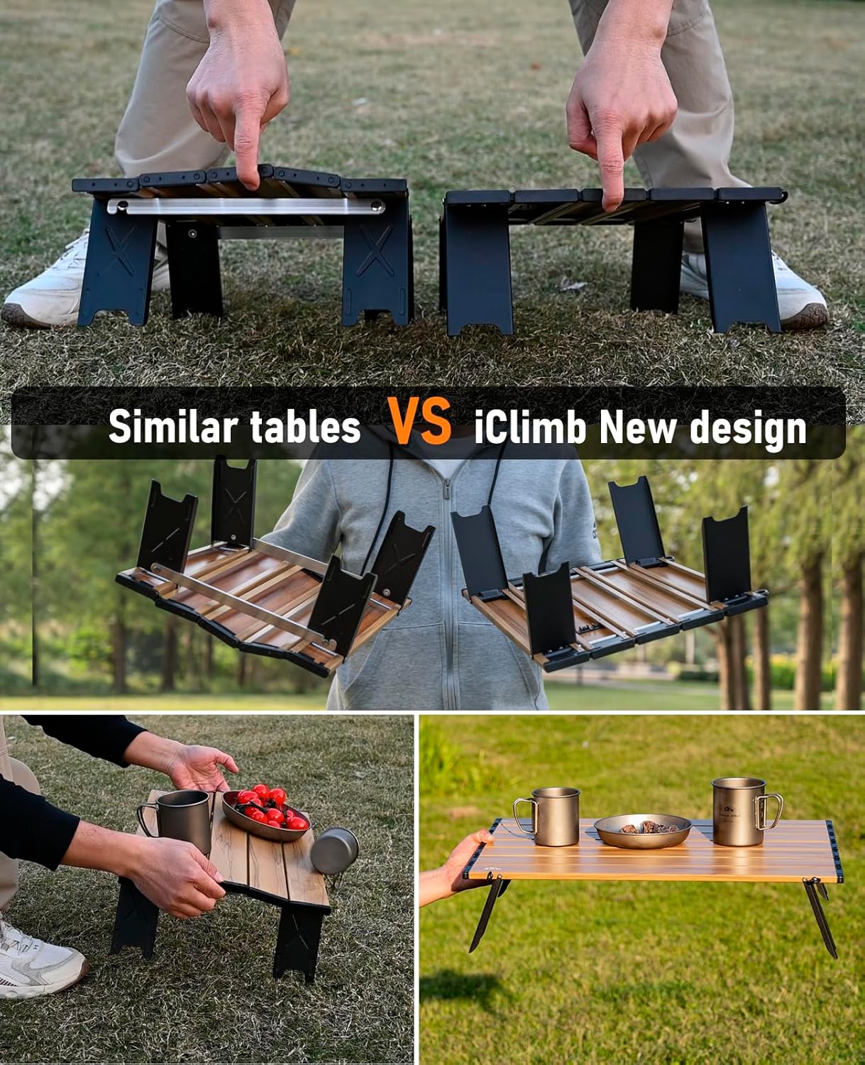 iClimb Ultralight Compact Mini Beach Picnic Folding Alu. Table with Carry Bag, Two Size (Blue - S)