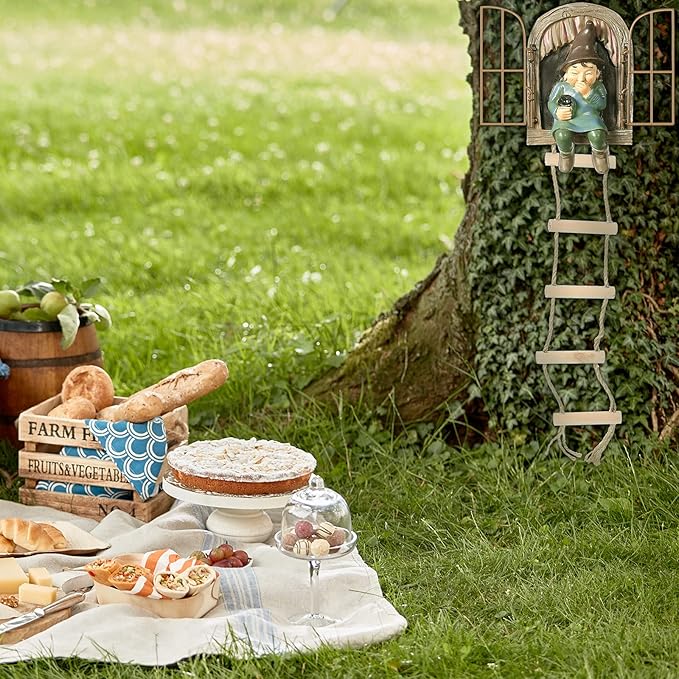 Thyle 4 Pieces Elf Out The Door Tree Hugger Garden Statue Gnome Resin Gnome Figurine Hanging Inappropriate Garden Gnomes Tree Gnome Decoration Tree Faces Decor Outdoor for Patio Lawn Ornament