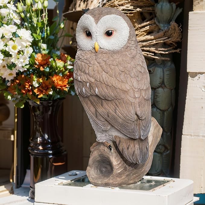 Owl Outdoor Statues Garden Yard - Decoration Home Decor Indoor Desk Tabletop Collectible Figurines Ancient Retro Collection 11" x4.5" x5 Inch