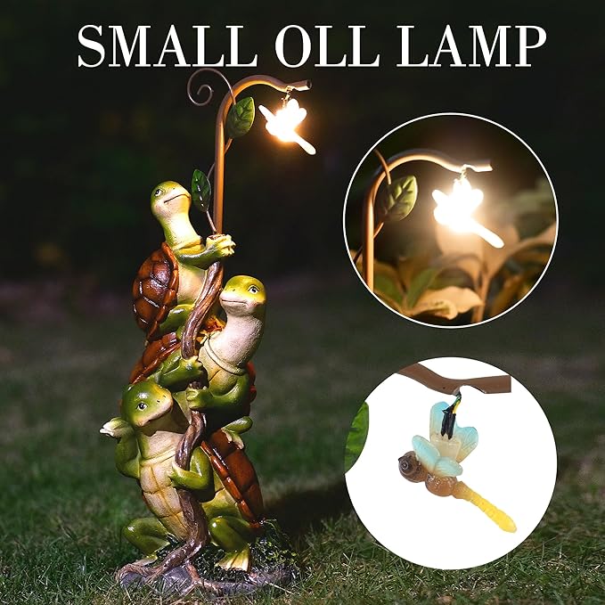 Turtle Figurine Garden Decor, Solar Turtle Outdoor Statue, Funny Turtle Gift Sculpture Decoration for Home Patio Yard Lawn Porch Ornament