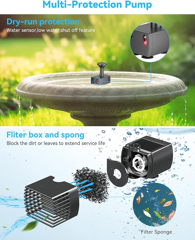POPOSOAP Solar Water Fountain Pump for Bird Bath, 6W Outdoor Solar Bird Bath Fountain Pump with DIY Tubing for Bird Bath, Ponds, Garden and Fish Tank