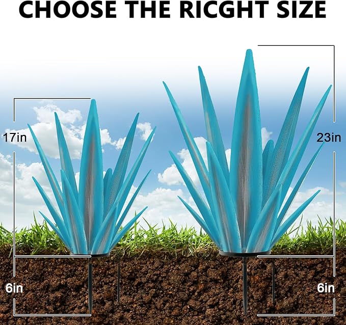 Enlarge Metal Plants Tequila Rustic Sculpture, Outdoor Patio Yard, Home Decor Hand Painted Agave Garden Statue, Outdoor Lawn Ornaments Yard Stakes for Mom Gift (1 Big&Large Blue)