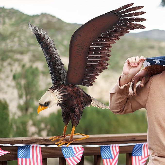 chisheen Bald Eagle Statue Outdoor Garden Sculpture Metal Yard Art Lawn Decorations,Large Eagle Figurines and Statues