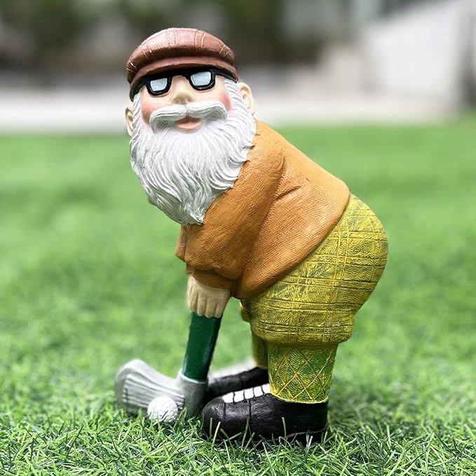Elenon Funny Garden Golf Gnome Outdoor Statue Decorative, Adorable Flower Bed Decor Golfing Gnome Statue, Yard Patio Art Decor Dwarf Sculptures Table Ornament