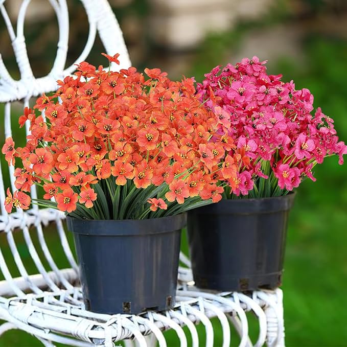 24 Bundles Artificial Fall Flowers Outdoor,No Fade Fake Plastic Flowers,Faux Autumn Plants for Thanksgiving Xmas Decor,Hanging Planters Indoor Outside Garden Porch Window Box Home Wedding