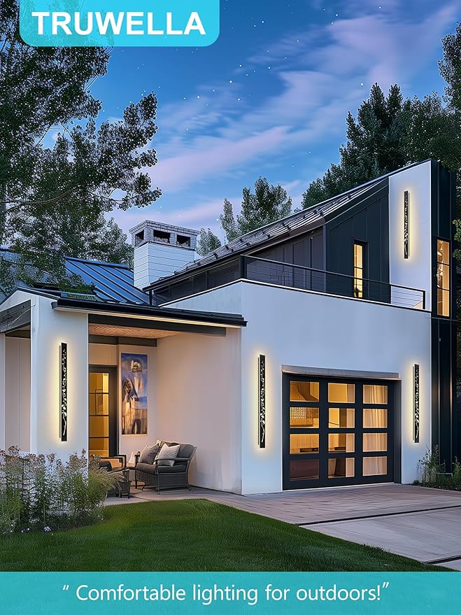 Modern Outdoor Wall Lights 23.6inch LED Long Wall Sconce 3000K Ginkgo Hollow Design Wall Mount Porch Lights 20W Exterior Lighting Fixtures for Patio Balcony Terrace Garden