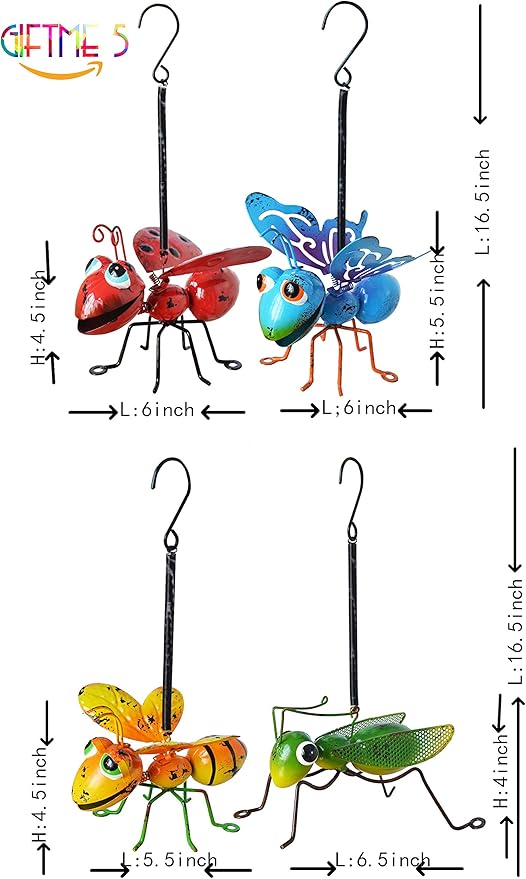 GIFTME 5 Metal Garden Sculptures Statues Yard Art Decoration,Set of 4 Garden Decor Perfect Hanging The Tree, Porch,Backyard or Patio Wall Decor