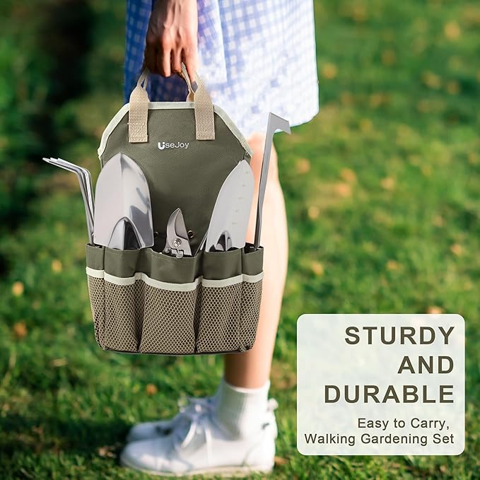 Gardening Tools Set of 9 Garden Hand Tools with Wooden Handles with Garden Bag for Tools Durable Hand Tools for Gardening,Weeding,Ideal Gifts for Women,Men,Parents and Grandparents