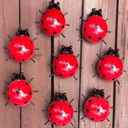 Metal Garden Decor for Outside Cute Ladybugs Yard Art Lawn Ornaments Wall Sculptures & Statues Outdoor Fence Decorations for Patio - Set of 8