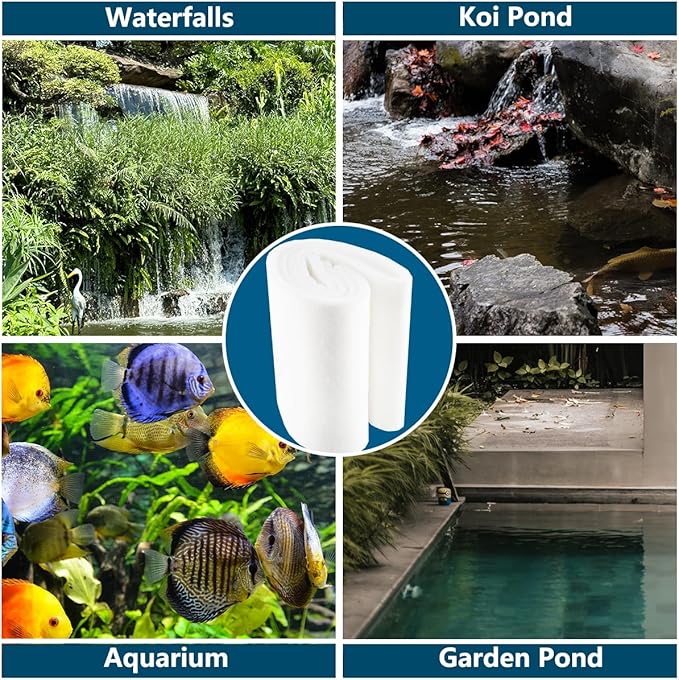 White Koi Pond Filter Pad Fine Bulk Roll- Cut to Fit - Durable Fish Pond Filter Media - Water Garden Aquariums Filter Material - 118" (9.8 ft) x 12" x 3/5" - 4/5" Thickness