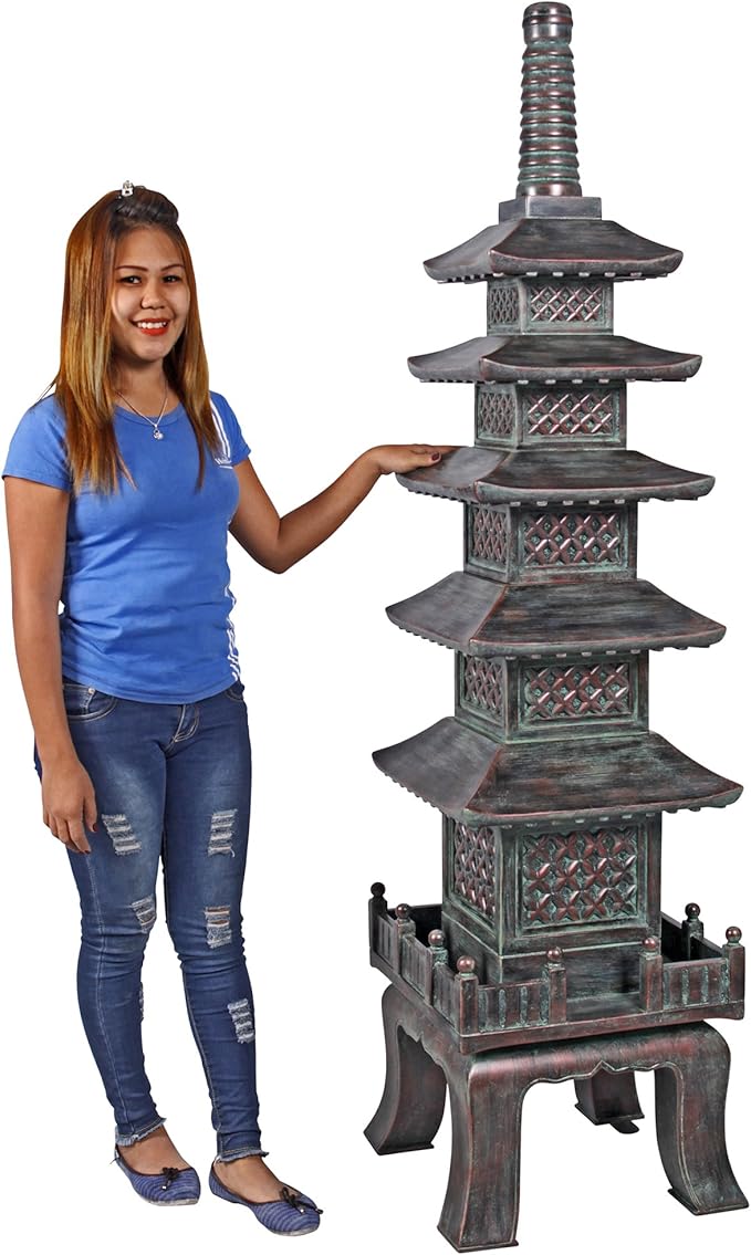 Design Toscano Nara Temple Pagoda Asian Decor Garden Statue, Grande 71 Inch Tall, Fiberglass Cast Stone Resin, Verdigris Green Bronze Finish