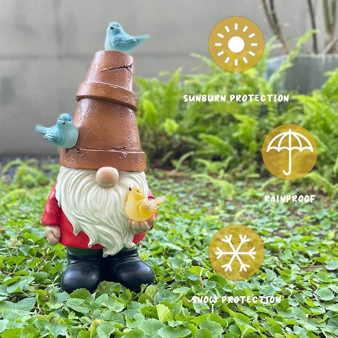 Solar Garden Gnome Figurine, Cute Resin Gnome Sculpture, Garden Gnome Statues Outdoor Decor, Funny Gnome Gift Sculpture Decoration for Home Patio Yard Lawn Porch Ornament