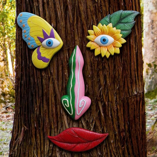 Tree Faces Decor Outdoor,Funny Tree Faces Sculpture,Colorful Fence Decorations Outdoor,Suitable for Yard and Garden Art Décor(1pcs,Colorful Butterfly)