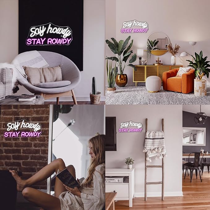 Say Howdy Stay Rowdy Neon Sign Wall Decor, Dimmable Neon Light For Man Cave Pub Beer Bar Bedroom Recreation Room Gift