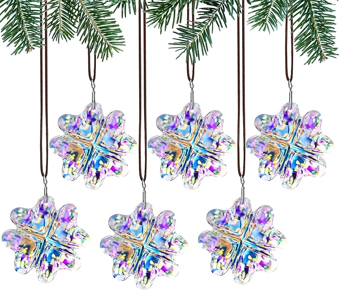 Set 6,AB Coating Four Leaf Lucky Clover Crystal Prisms Suncatchers for Windows,Rainbow Maker Hanging Prisms for Wedding Party Tree Garlands Ornaments Christmas Decorations Clearance,45mm