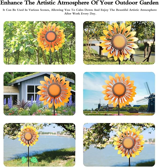 Wind Spinners for Yard and Garden Large, Wind Spinner Outdoor Metal Large, 84 Inch Wind Sculptures Birthday Gifts for Women(Double Sided Sunflower)