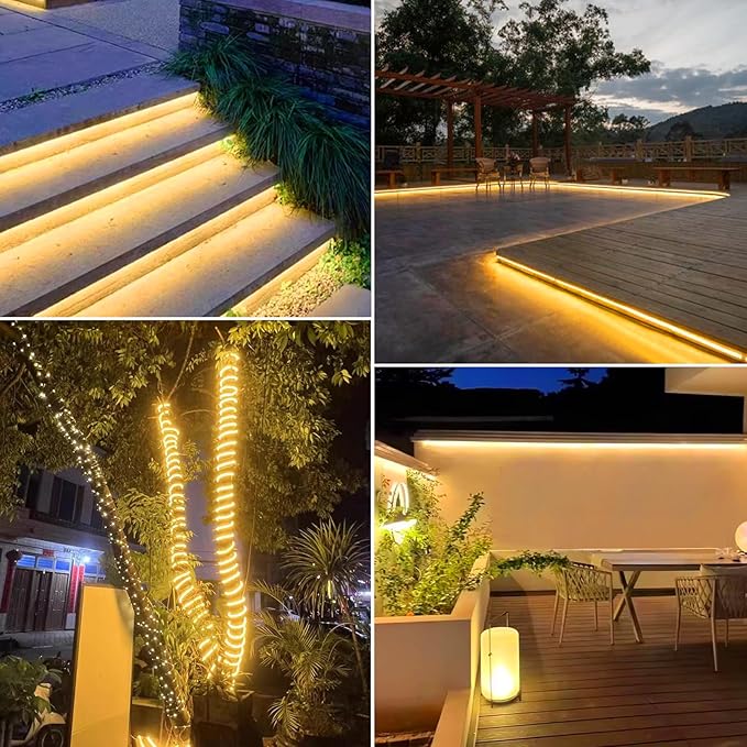 AIMENGTE LED Strip Lights for Room - Outdoor Led Strip Lighting Waterproof, AC 110V, 1200LEDs, 3000k LED Rope Lights for Garden, Patio, Living Room Bedroom Kitchen Home Decoration(32.8ft, Warm White)