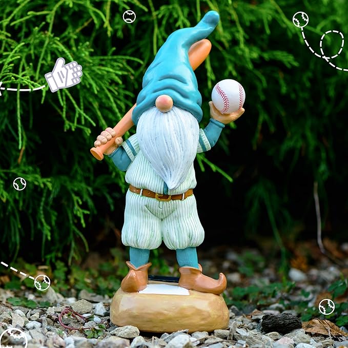 Baseball Garden Gnome with Solar Light Ball, Funny Gnomes 11.8" for Yard Decorations Outdoor, Garden Statues Outdoor Clearance, Solar Garden Statues