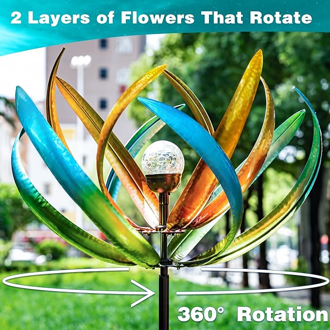 Solar Wind Spinner,82 inch Multi Color Tulip Wind Spinner - Yard Decorations - Solar Powered Glass Ball - Garden Decoration
