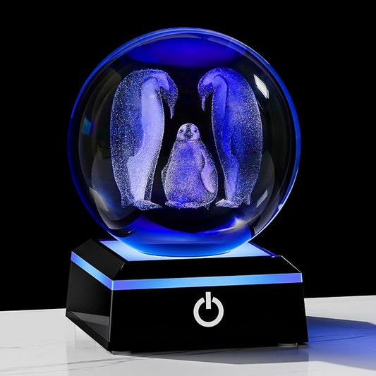 Penguin Gifts for Women 3D Crystal Ball 3.14'' - Laser Penguin Decor Glass Animals Penguin Gifts Figurines Statue Stuff for Room Decorations Penguin Night Light