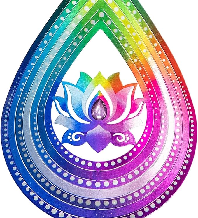 VP Home Lotus Teardrop Wind Spinner - 3D Metal Outdoor Hanging Lotus Decor for Garden and Yard - Kinetic Wind Spinners with S-Hook, Durable Weather-Resistant Steel - 8.5 x 15 Inches